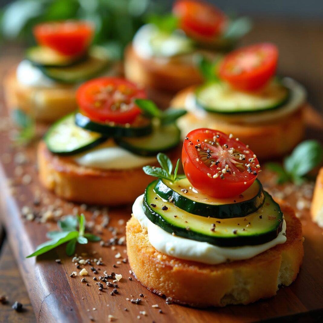 Canapés mit Ricotta, Zucchini und Cherrytomaten Rezept Canapés mit Ricotta, Zucchini und Cherrytomaten Rezept