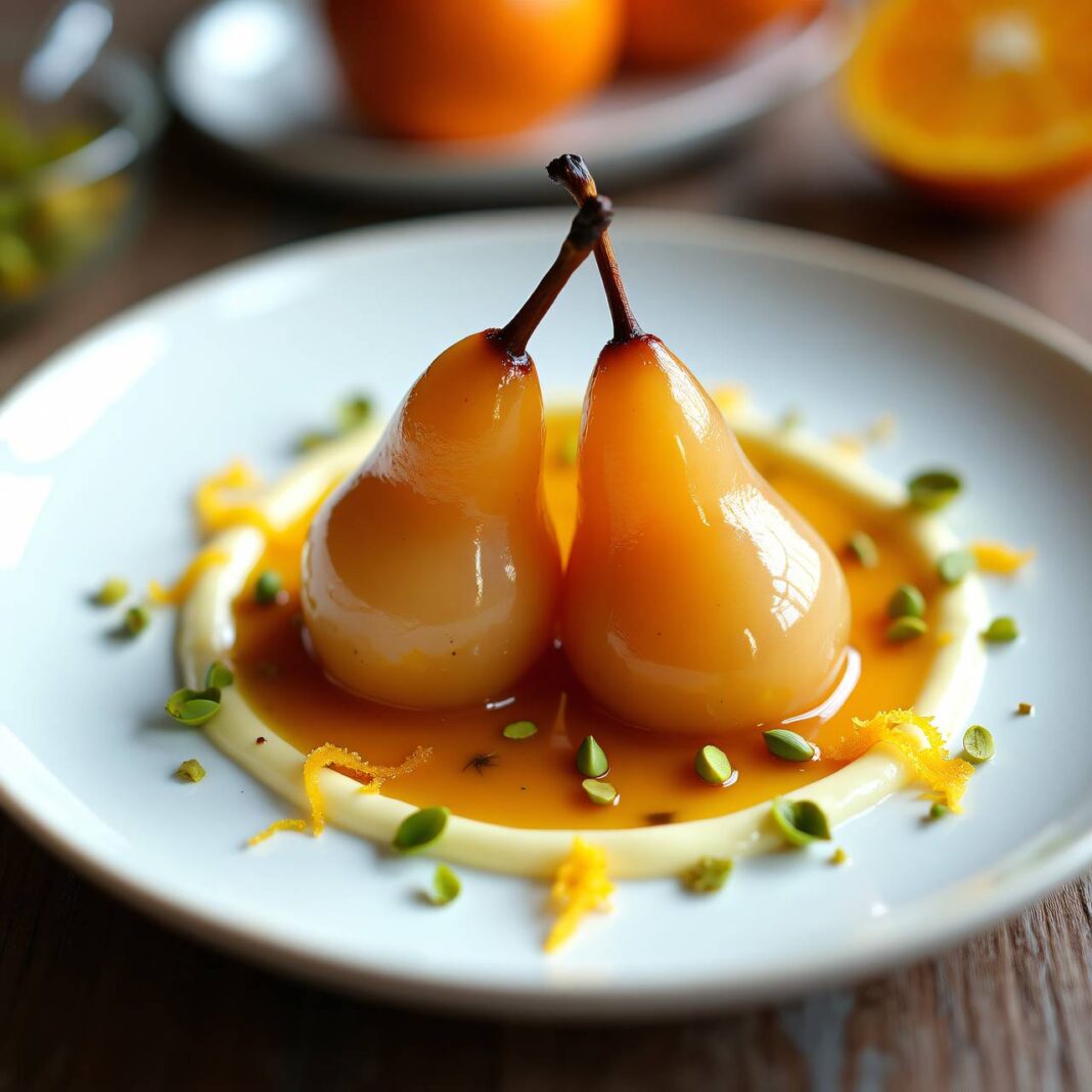 Caramel-Birnen mit Safran-Orangen-Schaum Rezept Caramel-Birnen mit Safran-Orangen-Schaum Rezept