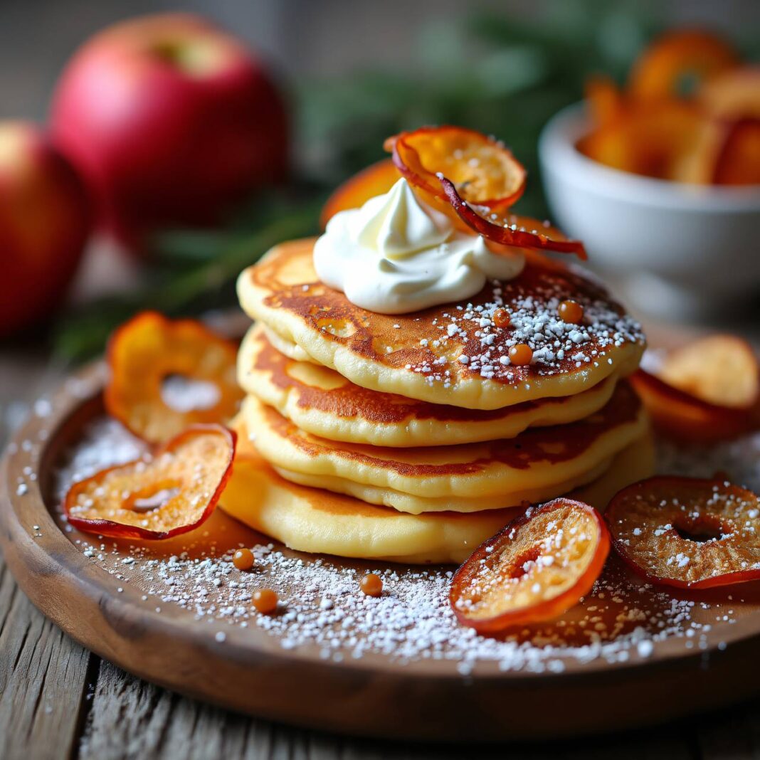 Caramel-Pancakes mit Apfelchips Rezept Caramel-Pancakes mit Apfelchips Rezept