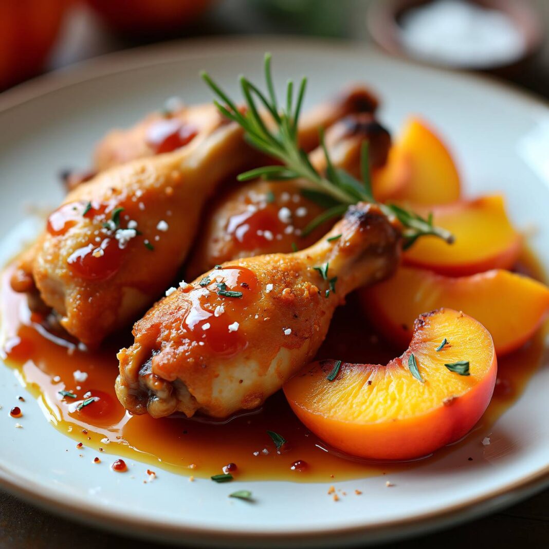 Caramelisierte Pfirsiche zu Hühnerflügeln Rezept Caramelisierte Pfirsiche zu Hühnerflügeln Rezept