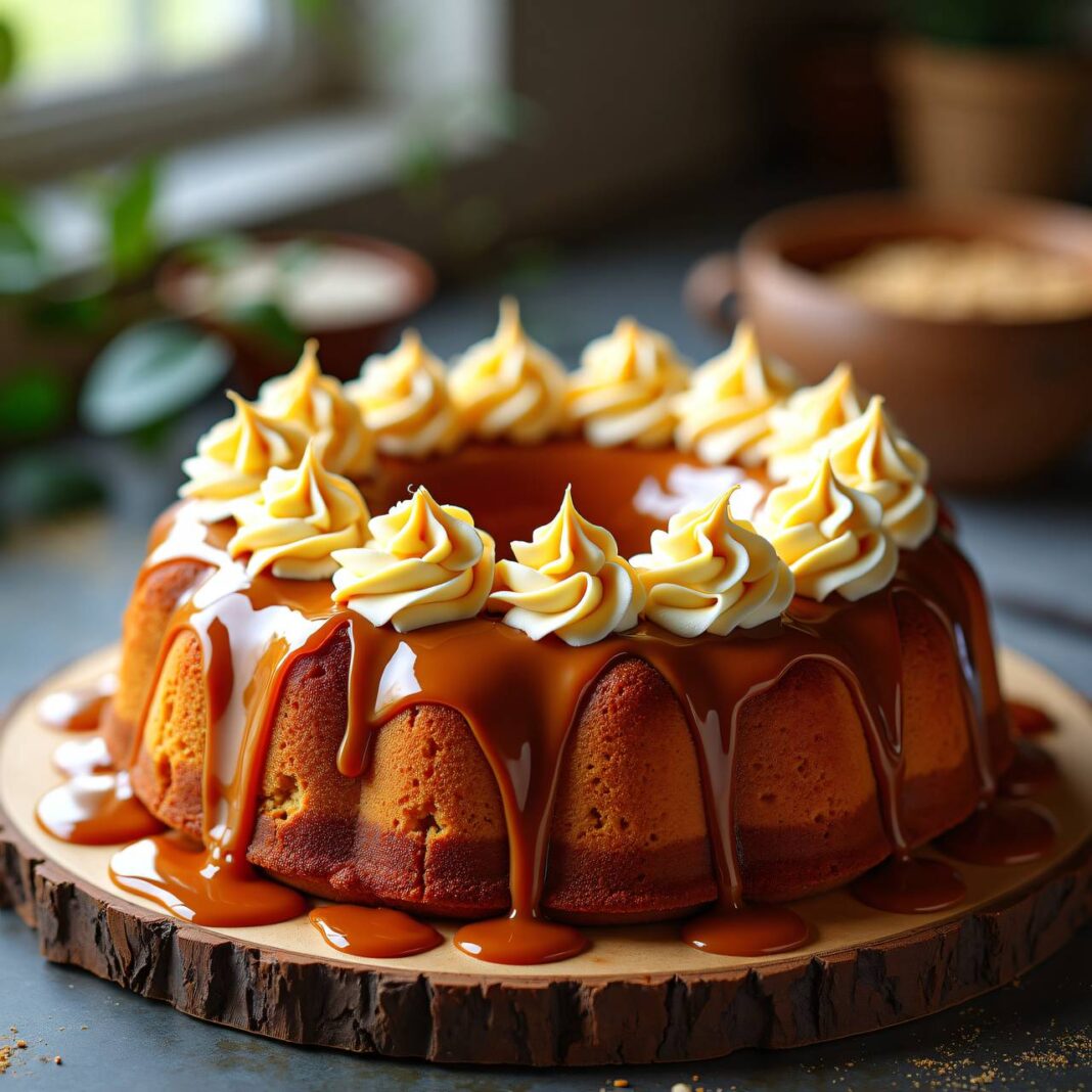 Caramelkuchen mit Sahne-Topping Rezept Caramelkuchen mit Sahne-Topping Rezept