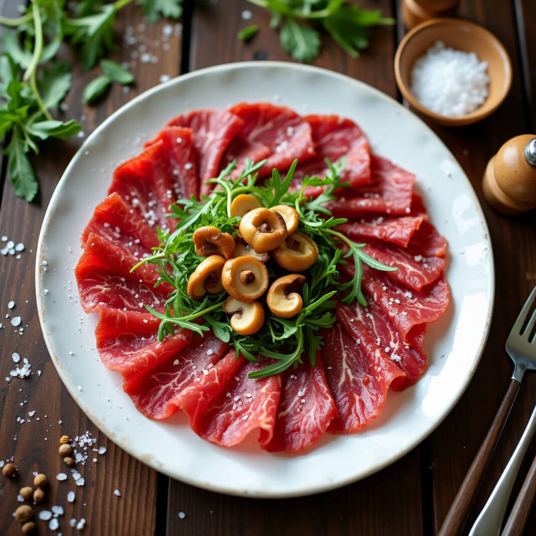 Carpaccio vom Reh mit gebratenen Eierschwämmchen Rezept Carpaccio vom Reh mit gebratenen Eierschwämmchen Rezept