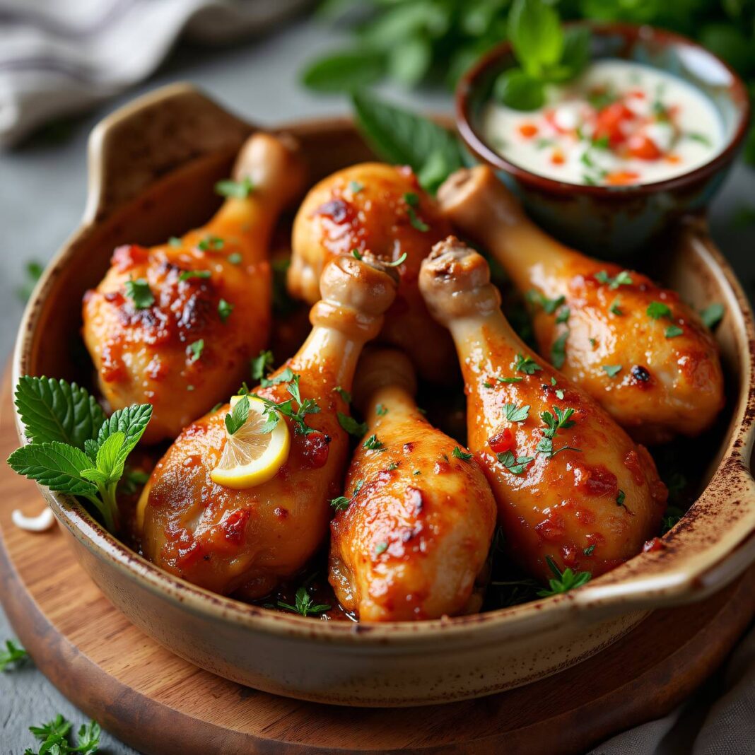 Chicken Drumsticks mit Paprika-Minz-Dip Rezept Chicken Drumsticks mit Paprika-Minz-Dip Rezept