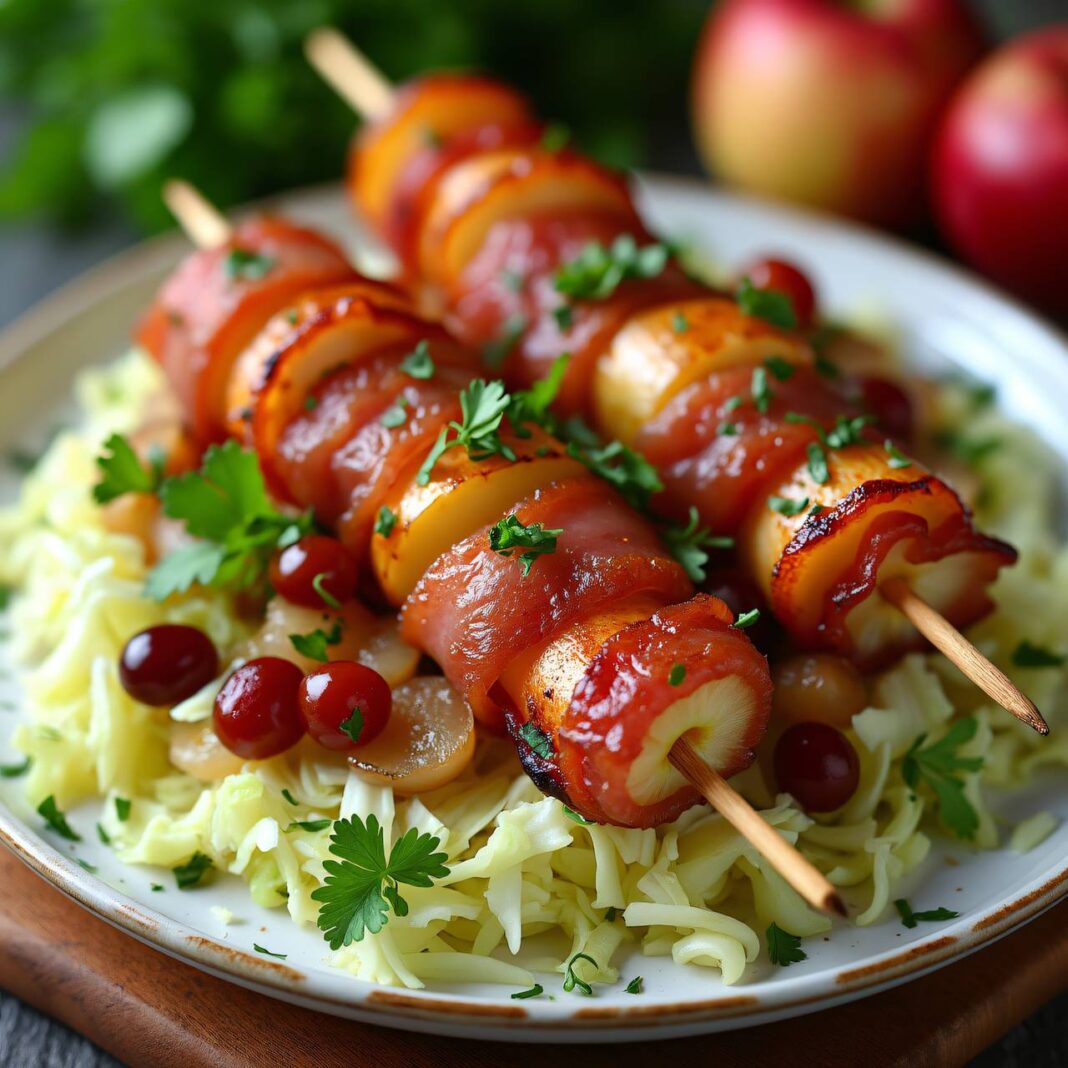 Cipollata-Spieße auf Krautsalat Rezept Cipollata-Spieße auf Krautsalat Rezept