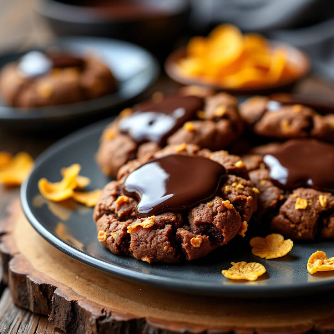Cornflakes-Schokoladenkekse mit Glasur Rezept Cornflakes-Schokoladenkekse mit Glasur Rezept