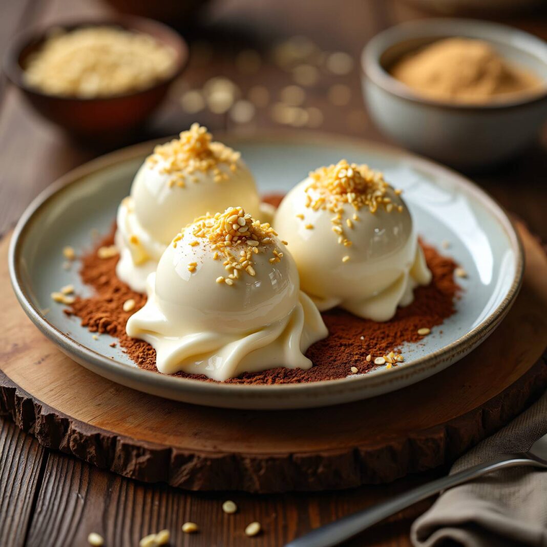 Crème fraîche-Eis mit Sesam Rezept Crème fraîche-Eis mit Sesam Rezept