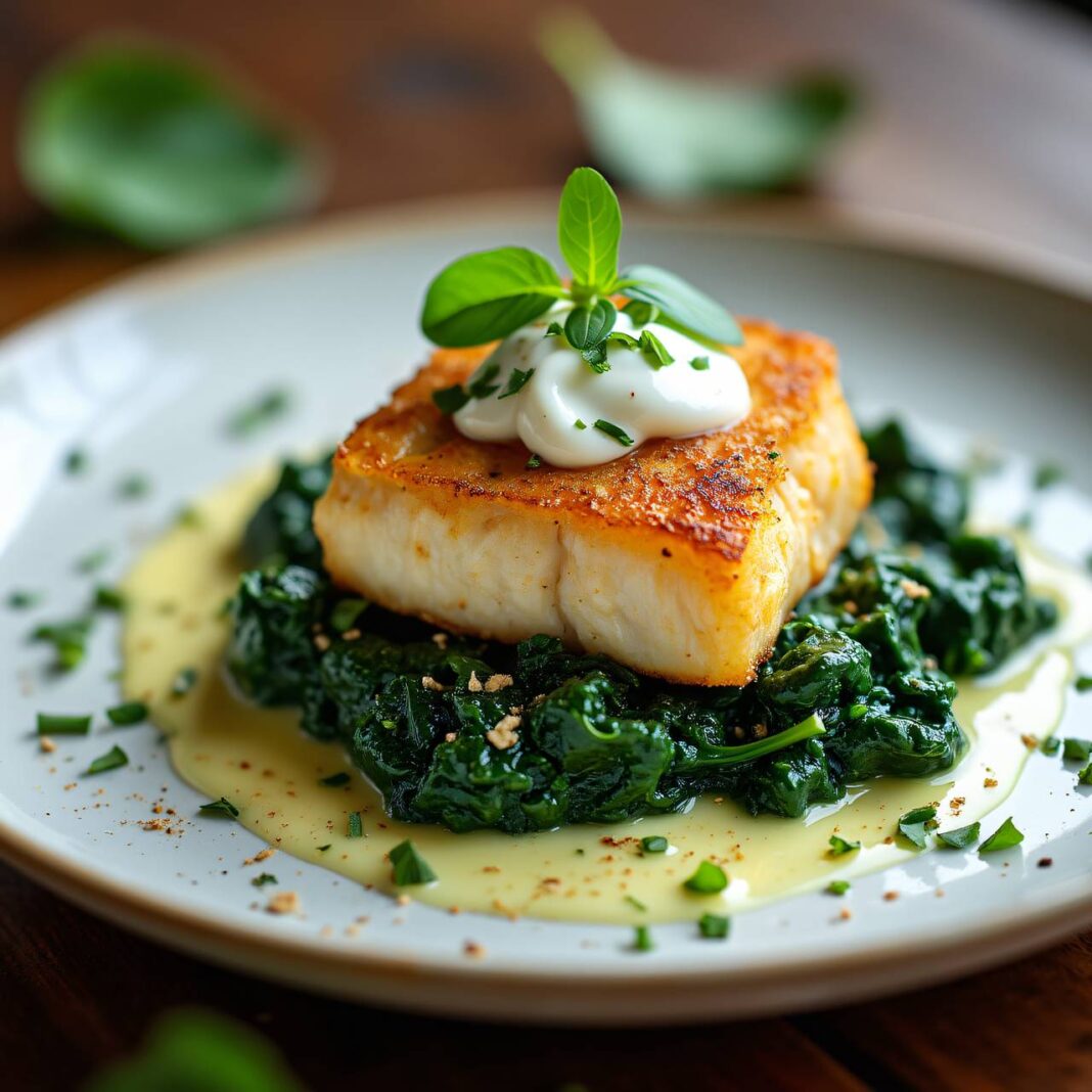 Crème-fraîche-Spinat mit Fischfilets Rezept Crème-fraîche-Spinat mit Fischfilets Rezept