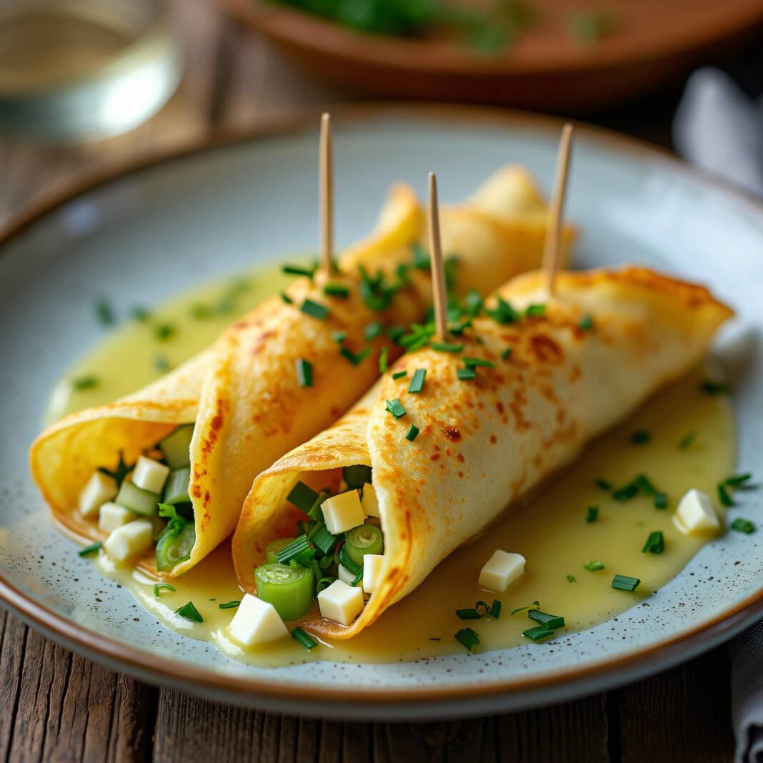 Crêpes mit Käse und Lauch gefüllt Rezept Crêpes mit Käse und Lauch gefüllt Rezept