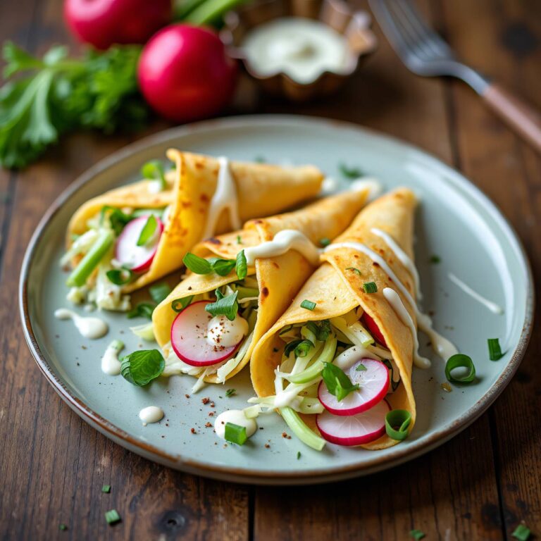 Crêpes mit Kohlrabi-Radieschen-Salat Rezept