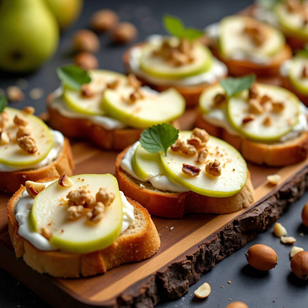 Crostini mit Camembert, Birnen und Nüssen Rezept Crostini mit Camembert, Birnen und Nüssen Rezept