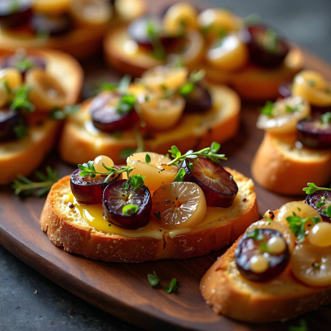 Crostini mit Käse und Trauben Rezept Crostini mit Käse und Trauben Rezept
