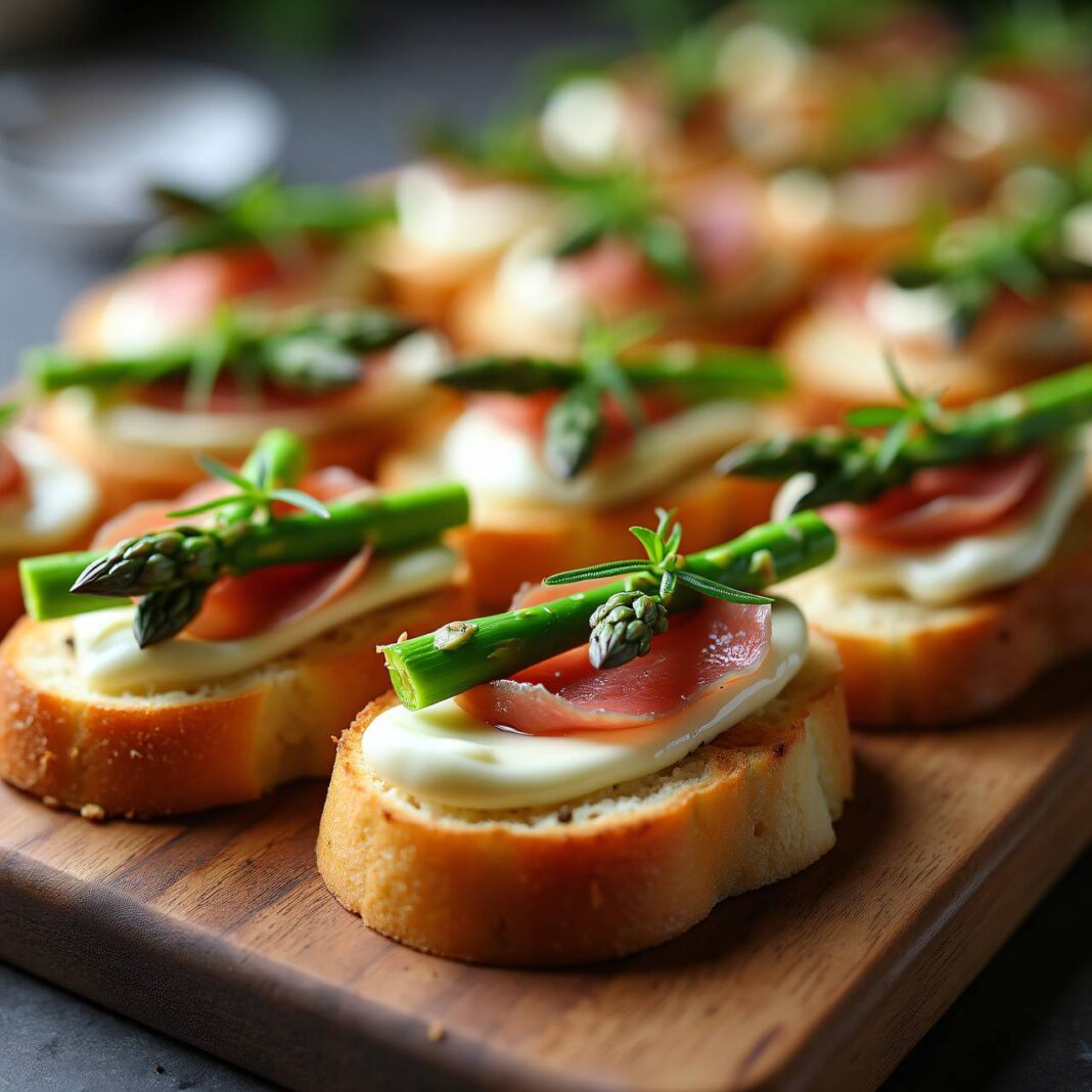 Crostini mit Spargel, Camembert und Schinken Rezept Crostini mit Spargel, Camembert und Schinken Rezept