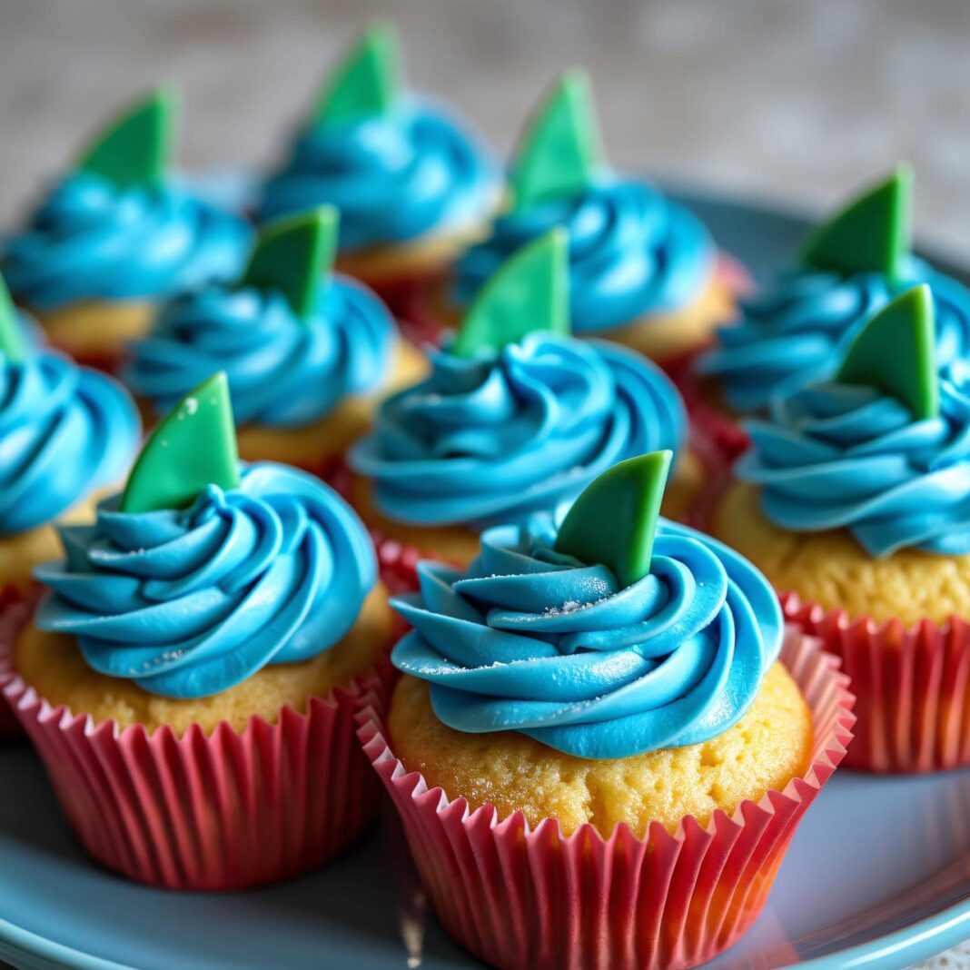 Cupcake mit Haifisch-Dekoration Rezept Cupcake mit Haifisch-Dekoration Rezept