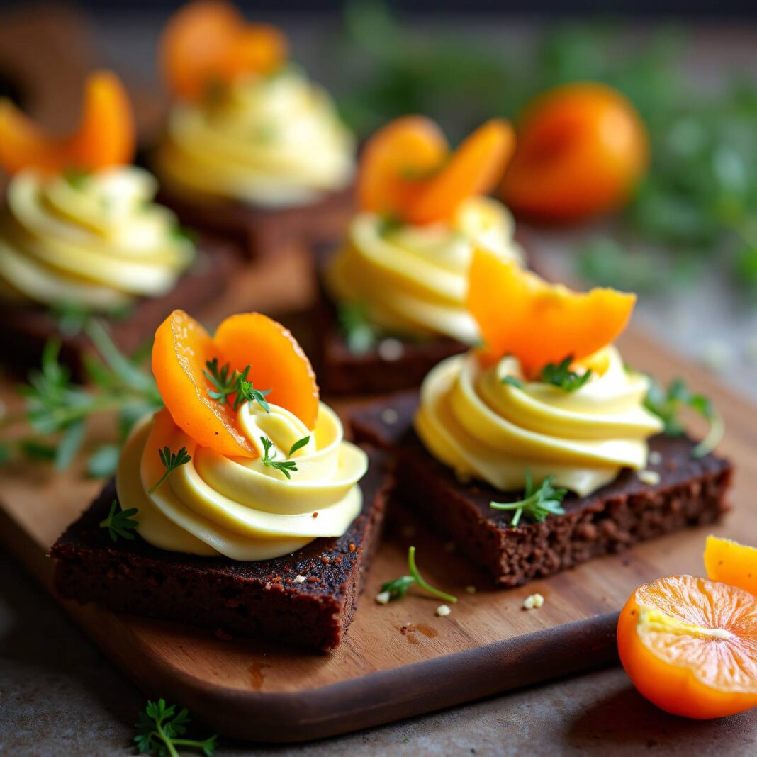 Dörrobst-Käse-Mousse auf Pumpernickel Rezept Dörrobst-Käse-Mousse auf Pumpernickel Rezept