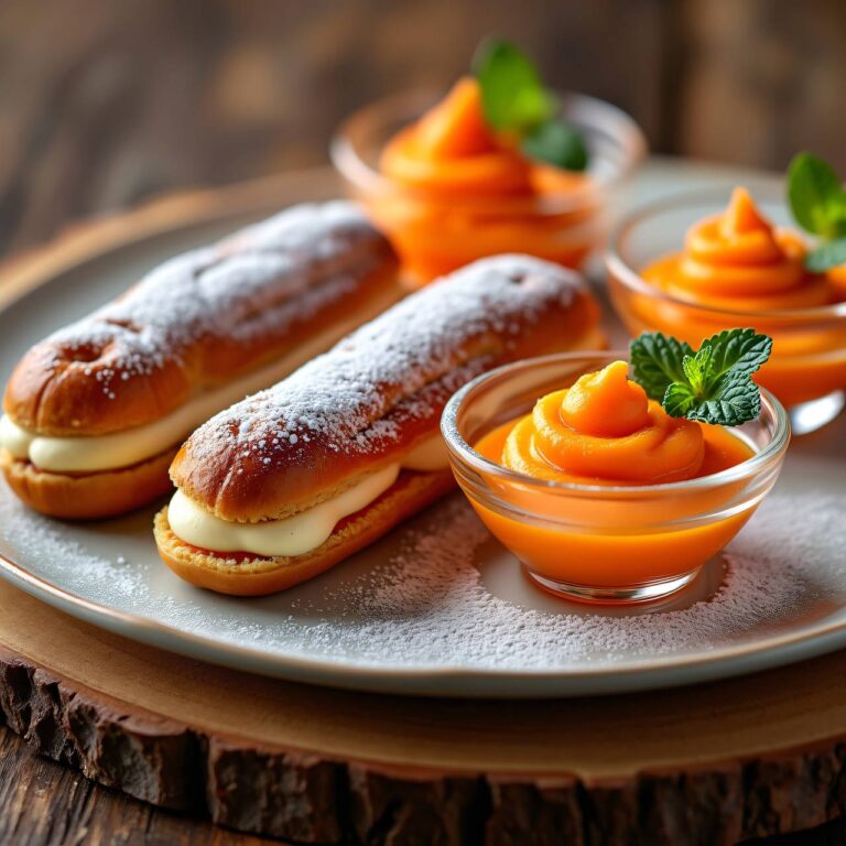Eclairs mit Haselnusscrème und Karottensorbet Rezept