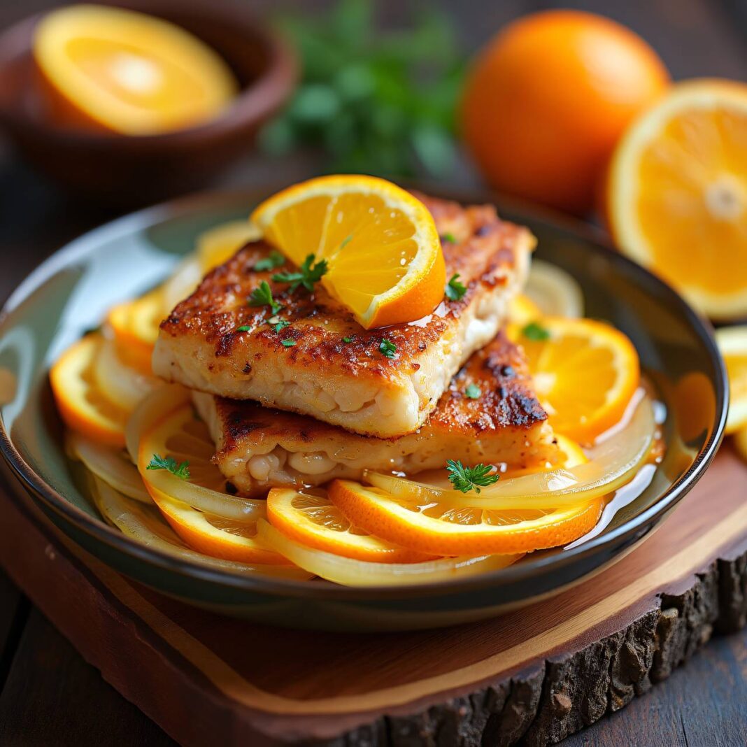 Eglifilets auf Orangen-Zwiebel-Blatt Rezept Eglifilets auf Orangen-Zwiebel-Blatt Rezept