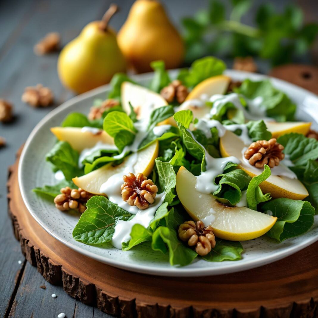 Eichblattsalat mit Birnen und Baumnüssen Rezept Eichblattsalat mit Birnen und Baumnüssen Rezept