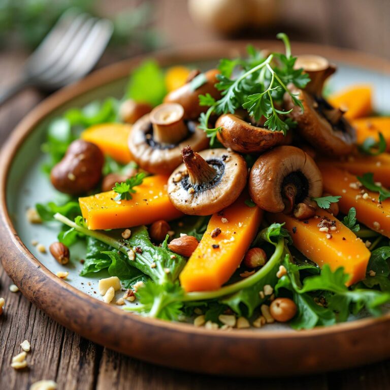 Eichblattsalat mit warmen Pilzen und Kürbis Rezept