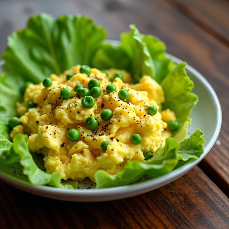 Erbsen-Rührei auf Salat Rezept