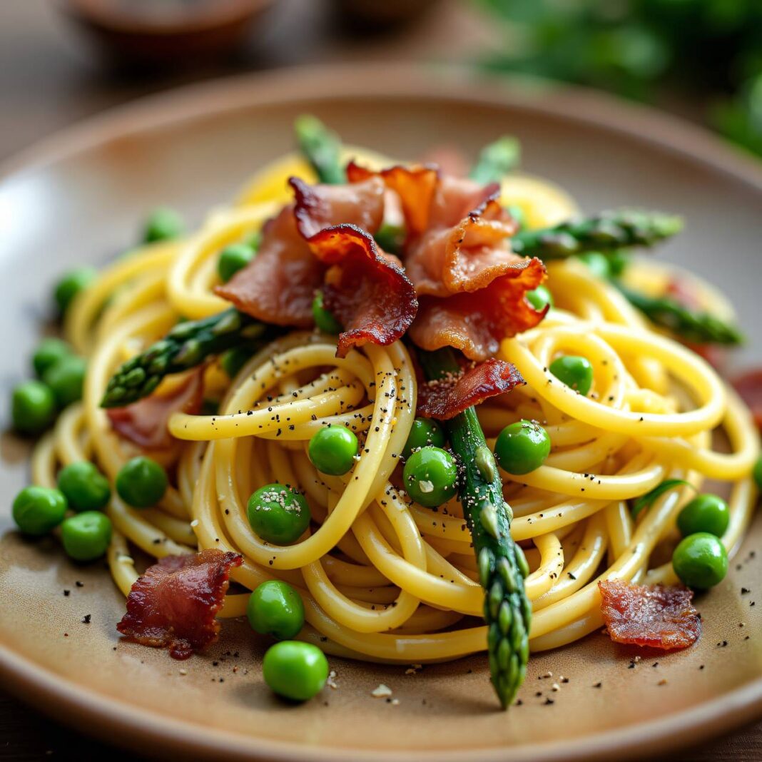 Erbsen-Spargel-Pasta mit Speck Rezept Erbsen-Spargel-Pasta mit Speck Rezept