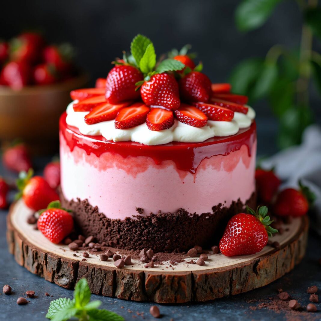 Erdbeer-Ombré-Cake mit Schokoboden Rezept Erdbeer-Ombré-Cake mit Schokoboden Rezept