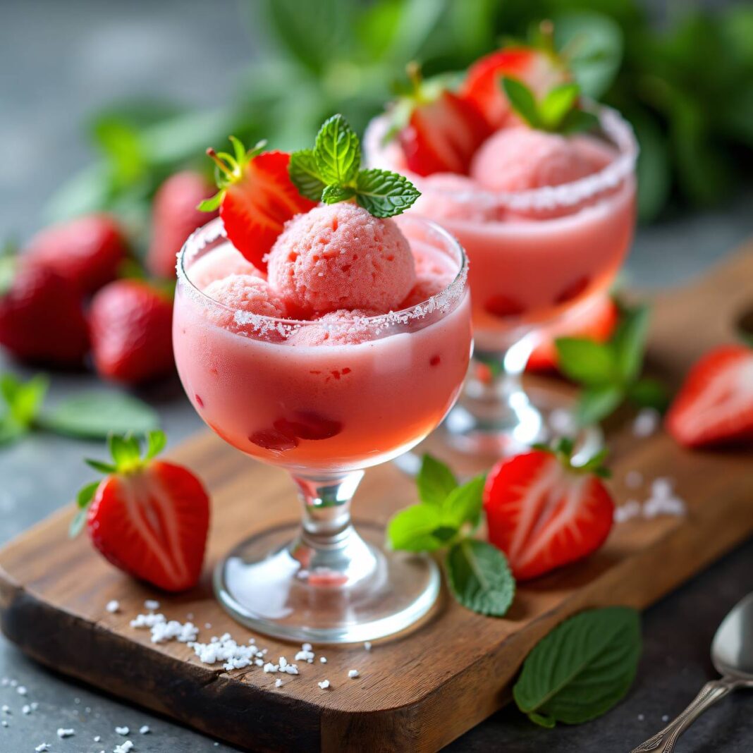 Erdbeer-Pfefferminz-Sorbet Rezept Erdbeer-Pfefferminz-Sorbet Rezept