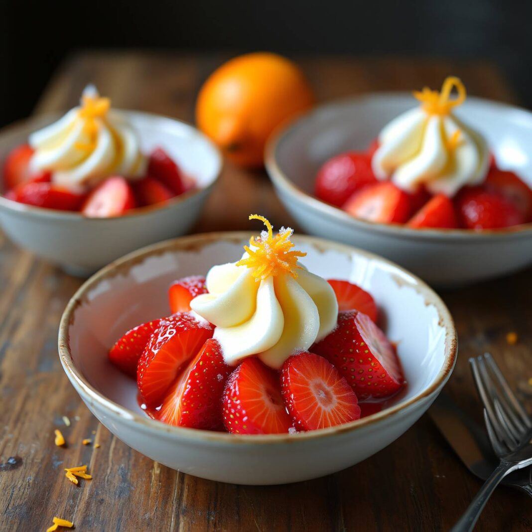 Erdbeeren mit geeistem Holunderblüten-Sahne Rezept Erdbeeren mit geeistem Holunderblüten-Sahne Rezept