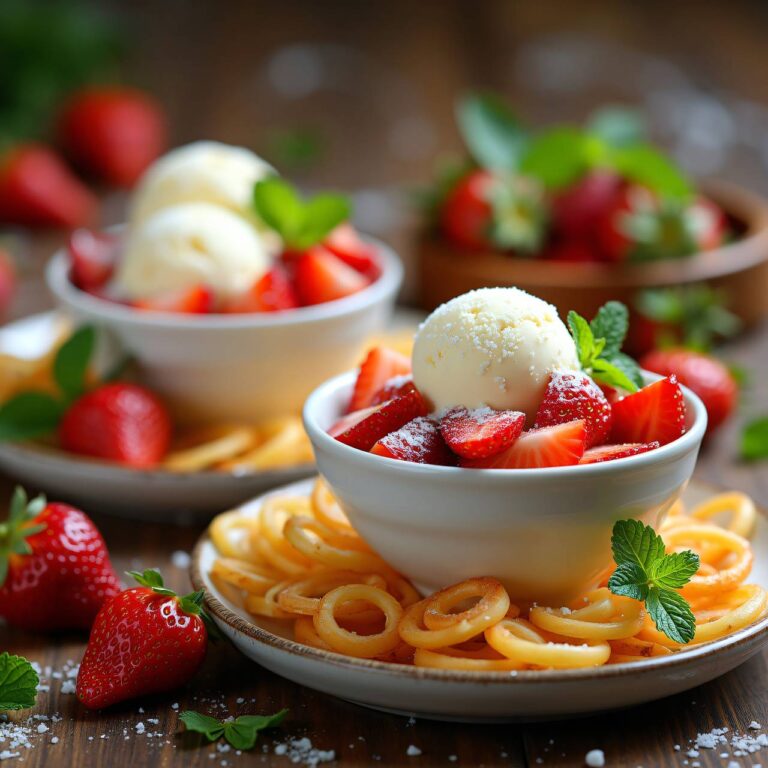 Erdbeeren mit Vanilleeis und Pfeffer-Biskuits Rezept