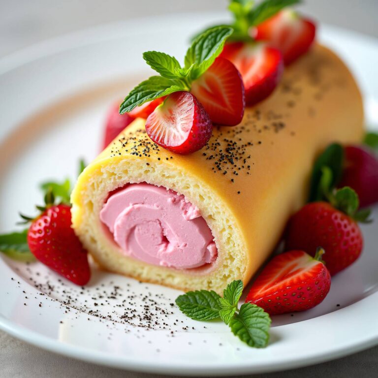 Erdbeerglace-Roulade mit Minze Rezept