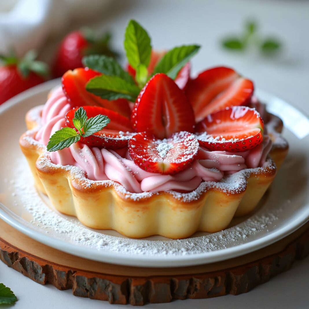 Erdbeertörtchen mit Rosencrèmefüllung Rezept Erdbeertörtchen mit Rosencrèmefüllung Rezept