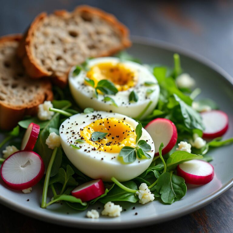 Estragon-Eier auf Schnittsalat mit Radieschenvinaigrette Rezept