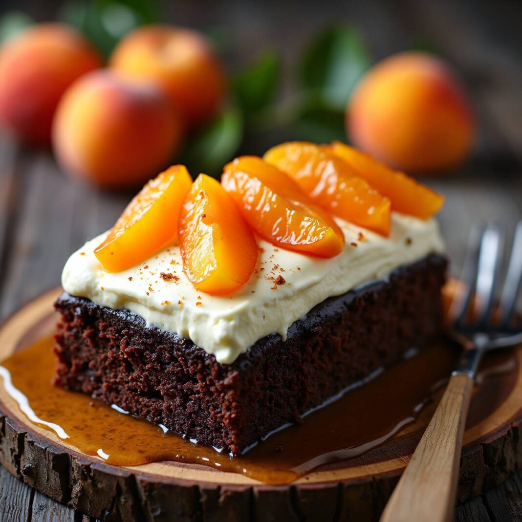 Feuchter Schokoladencake mit Aprikosen-Obers-Topping Rezept Feuchter Schokoladencake mit Aprikosen-Obers-Topping Rezept