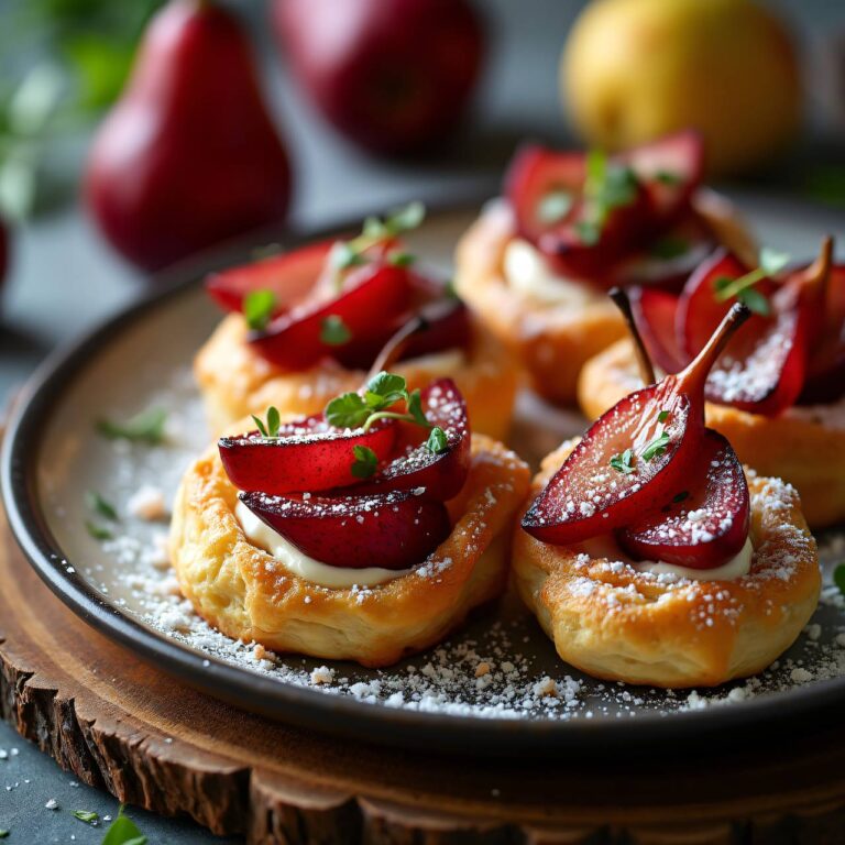 Feuilletés mit Ziegenkäse und Rotweinbirnen Rezept