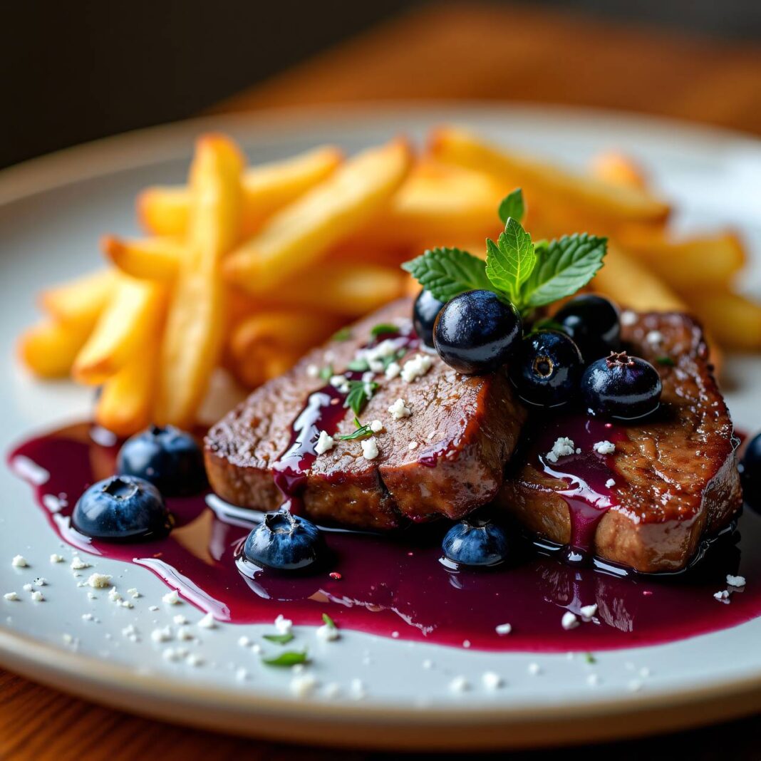 Filet mit Baileys-Heidelbeer-Sauce und Pommes Frites Rezept Filet mit Baileys-Heidelbeer-Sauce und Pommes Frites Rezept