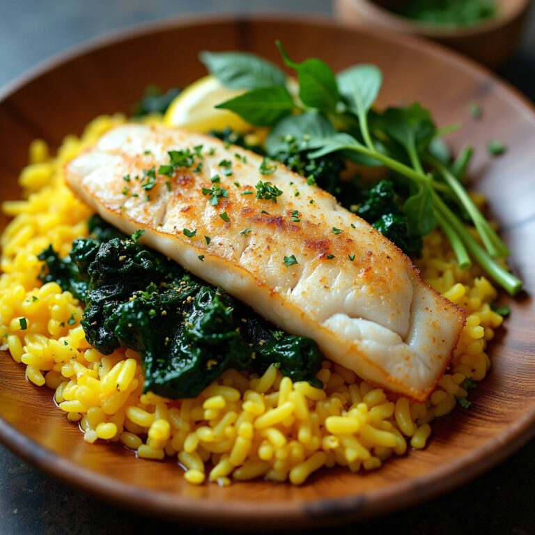 Fisch mit Zitronenreis und Spinat Rezept