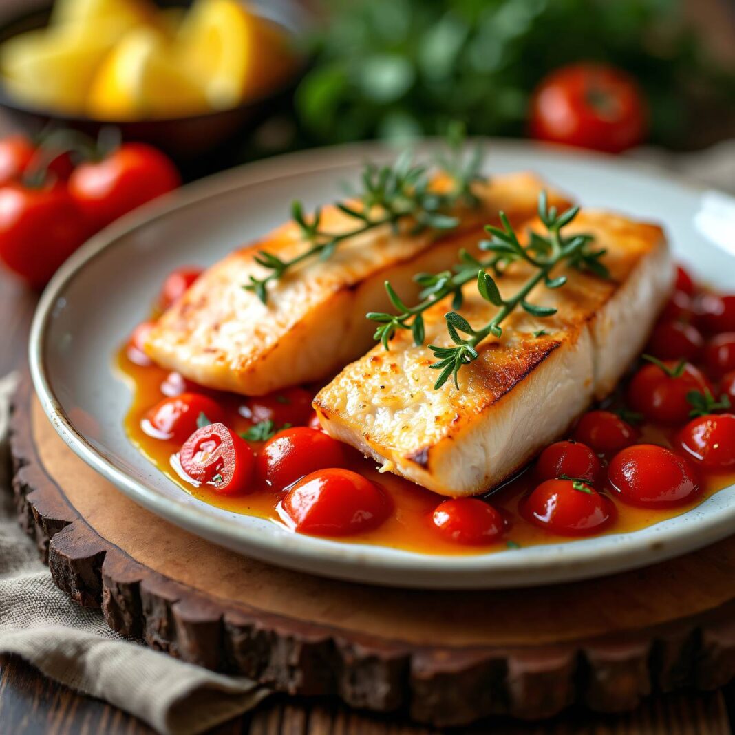 Fischfilets auf geschmolzenen Tomaten Rezept Fischfilets auf geschmolzenen Tomaten Rezept