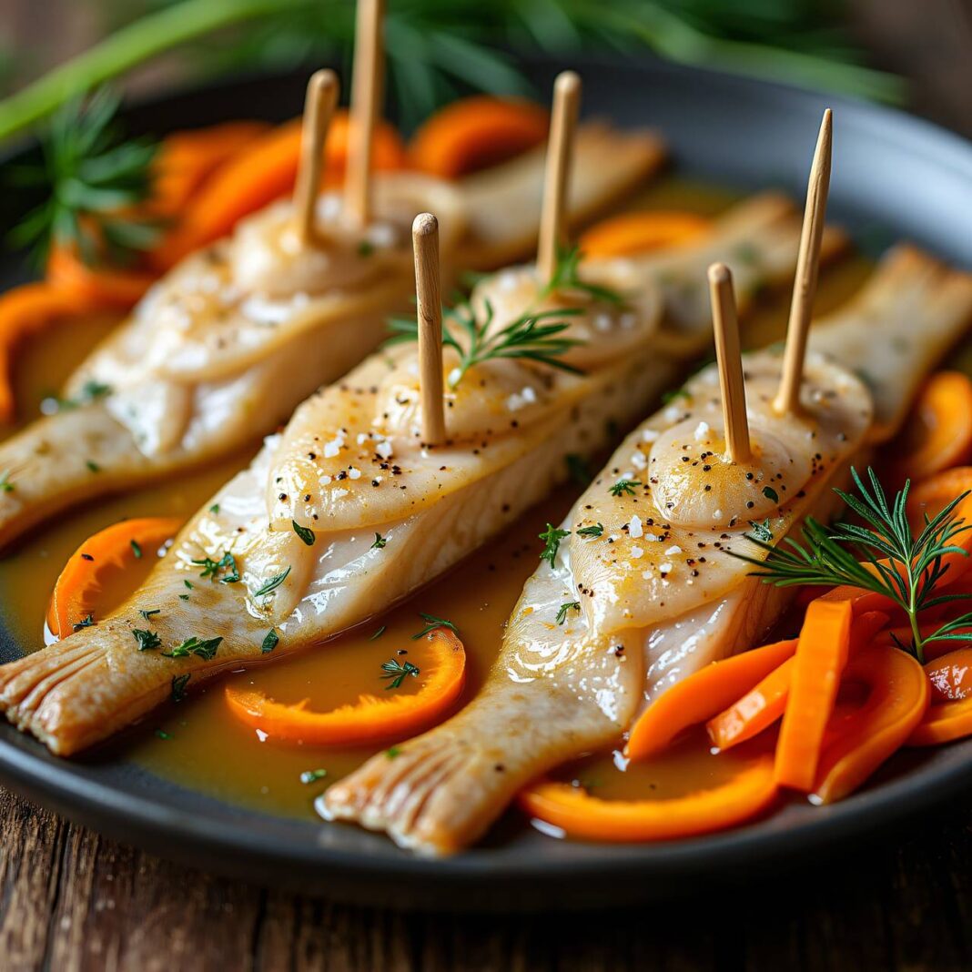 Fischzöpfli auf Karottenstreifen Rezept Fischzöpfli auf Karottenstreifen Rezept