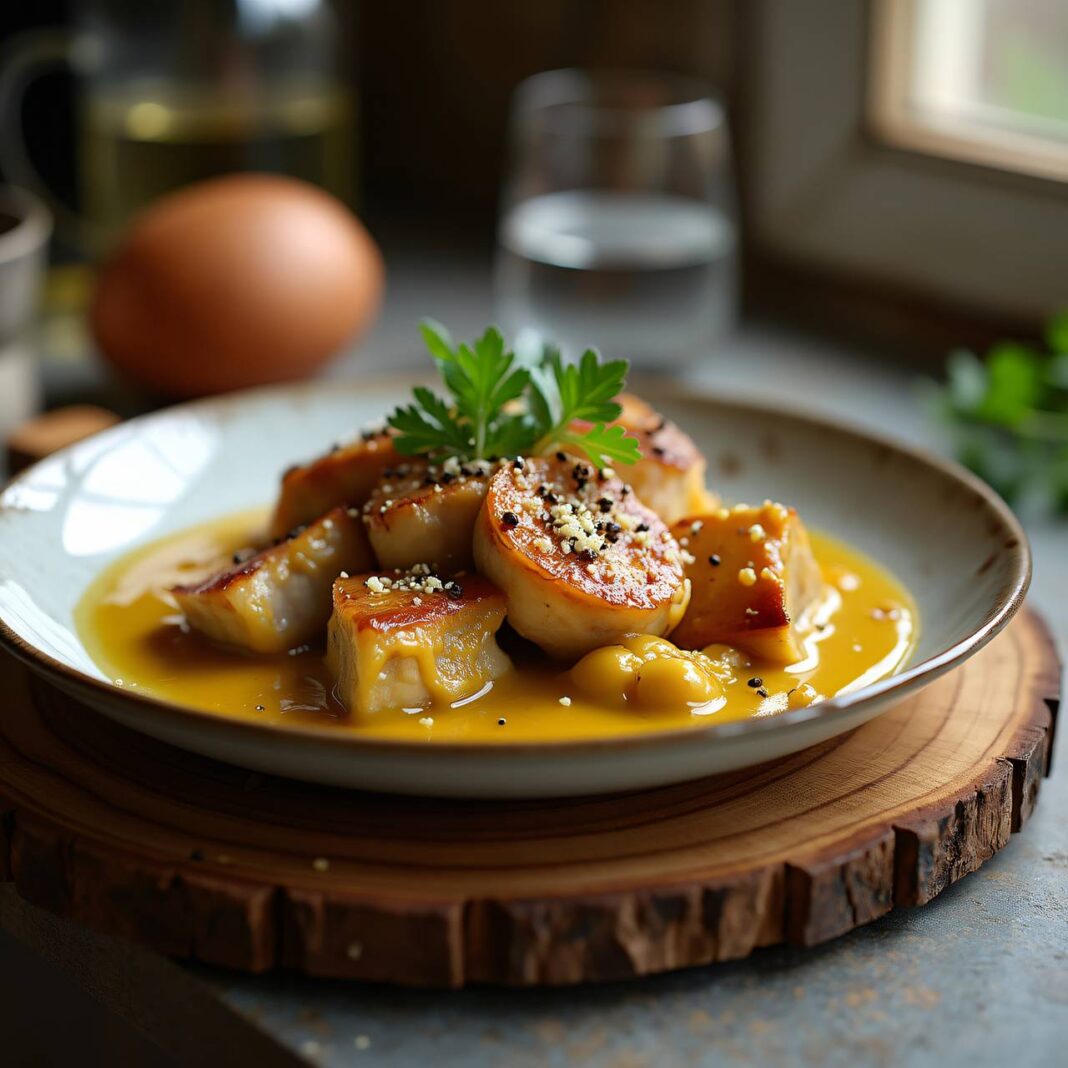 Flambiertes Kaninchenragout an Senfsauce Rezept Flambiertes Kaninchenragout an Senfsauce Rezept