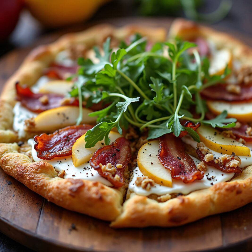 Flammkuchen mit Birne und Nüssen Rezept Flammkuchen mit Birne und Nüssen Rezept