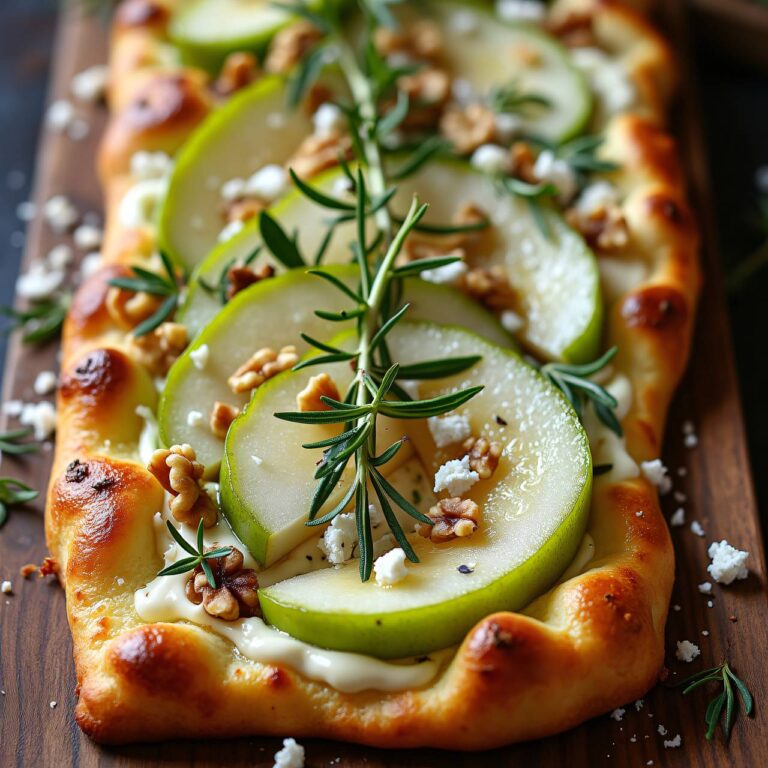 Flammkuchen vegetarisch mit Birnen Rezept