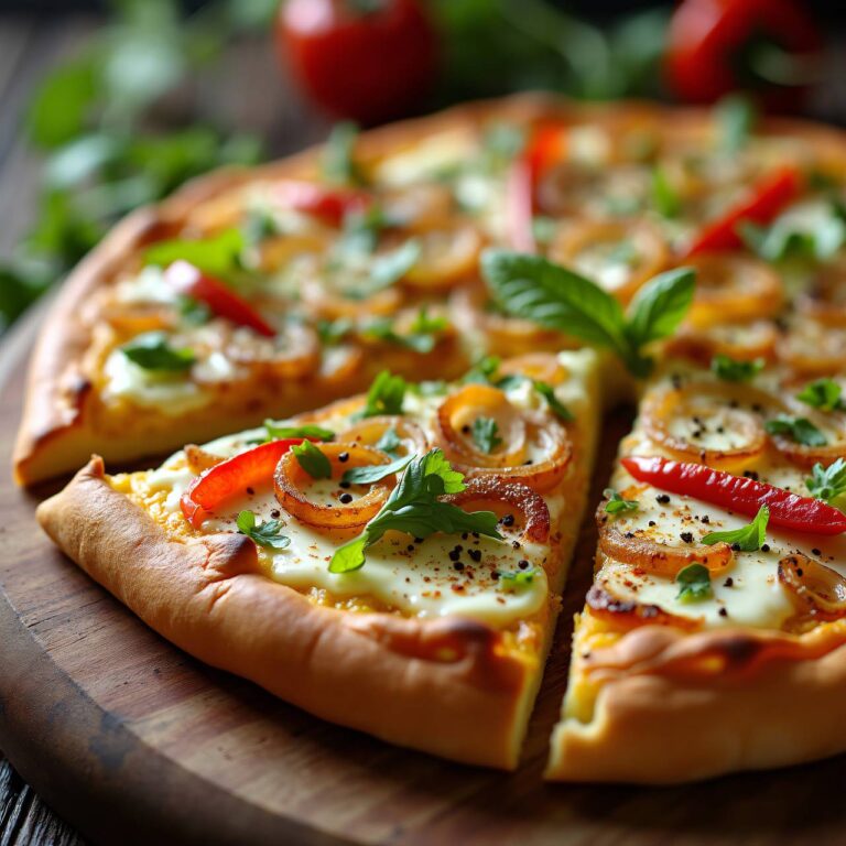 Flammkuchen vegetarisch mit Gemüse und Käse Rezept