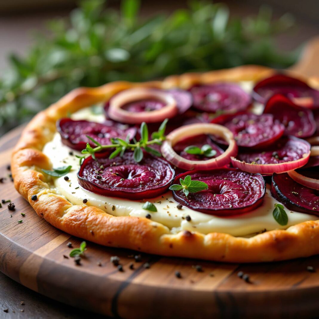 Flammkuchen vegetarisch mit roten Beten Rezept Flammkuchen vegetarisch mit roten Beten Rezept