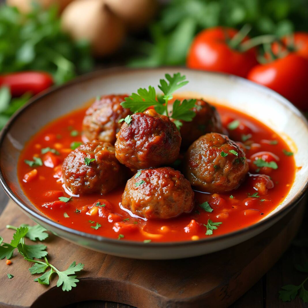 Fleischbällchen an Tomaten-Paprika-Sauce Rezept Fleischbällchen an Tomaten-Paprika-Sauce Rezept