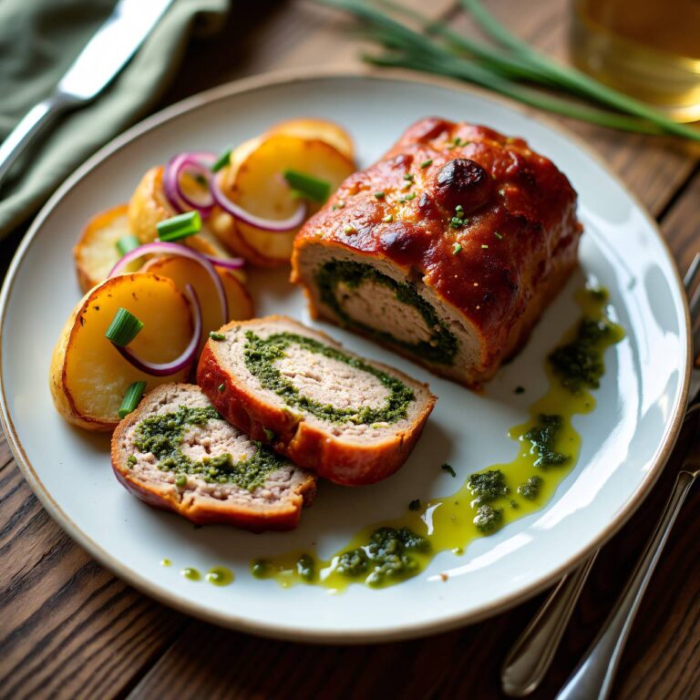 Fleischkäse mit gebratenem Kartoffelsalat Rezept