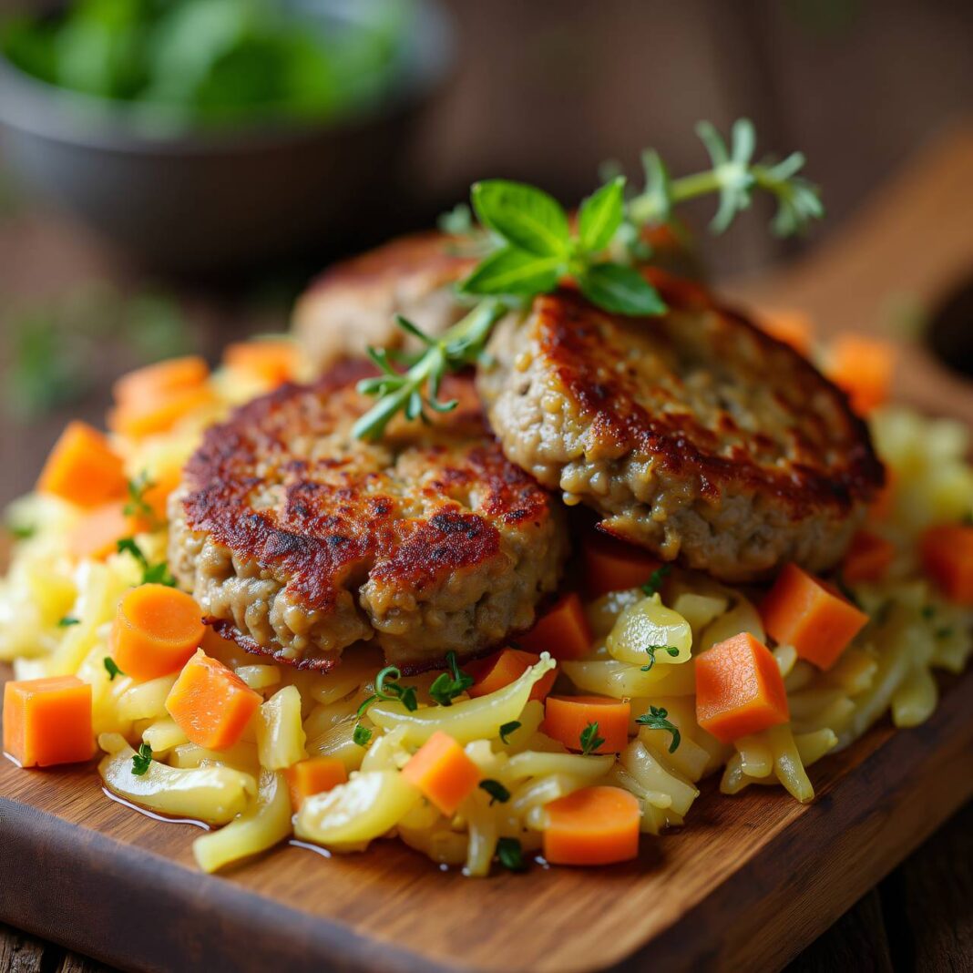 Fleischlaibchen auf Karotten-Sauerkraut Rezept Fleischlaibchen auf Karotten-Sauerkraut Rezept