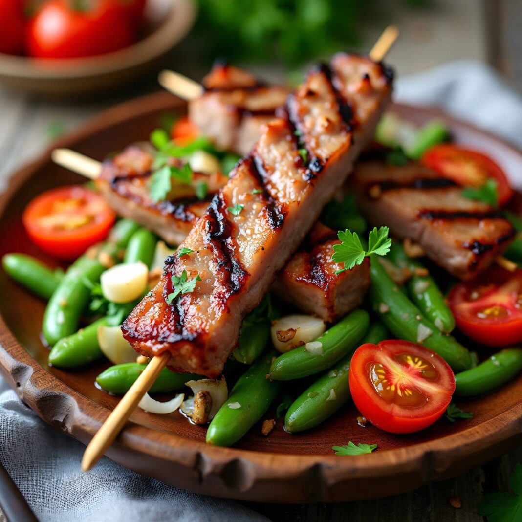 Fleischspieße auf Bohnensalat Rezept Fleischspieße auf Bohnensalat Rezept