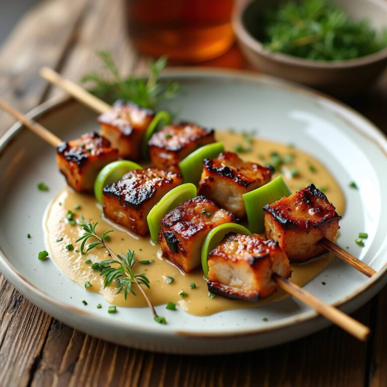 Fleischspiesse mit Lauch-Nuss-Sauce Rezept