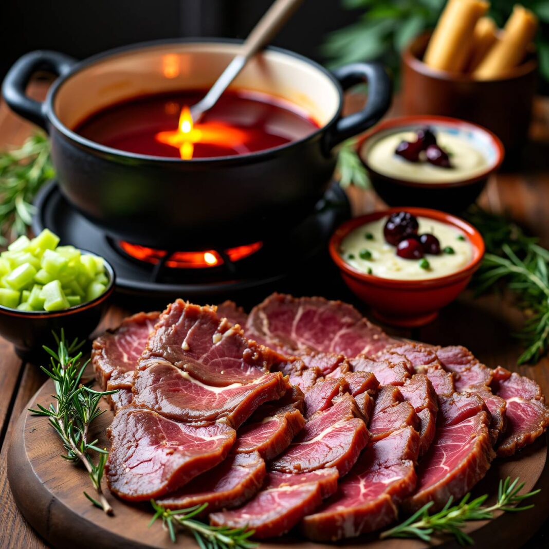 Fondue Chinoise (mit Wild-, Lamm- oder Rindfleisch) Rezept Fondue Chinoise (mit Wild-, Lamm- oder Rindfleisch) Rezept