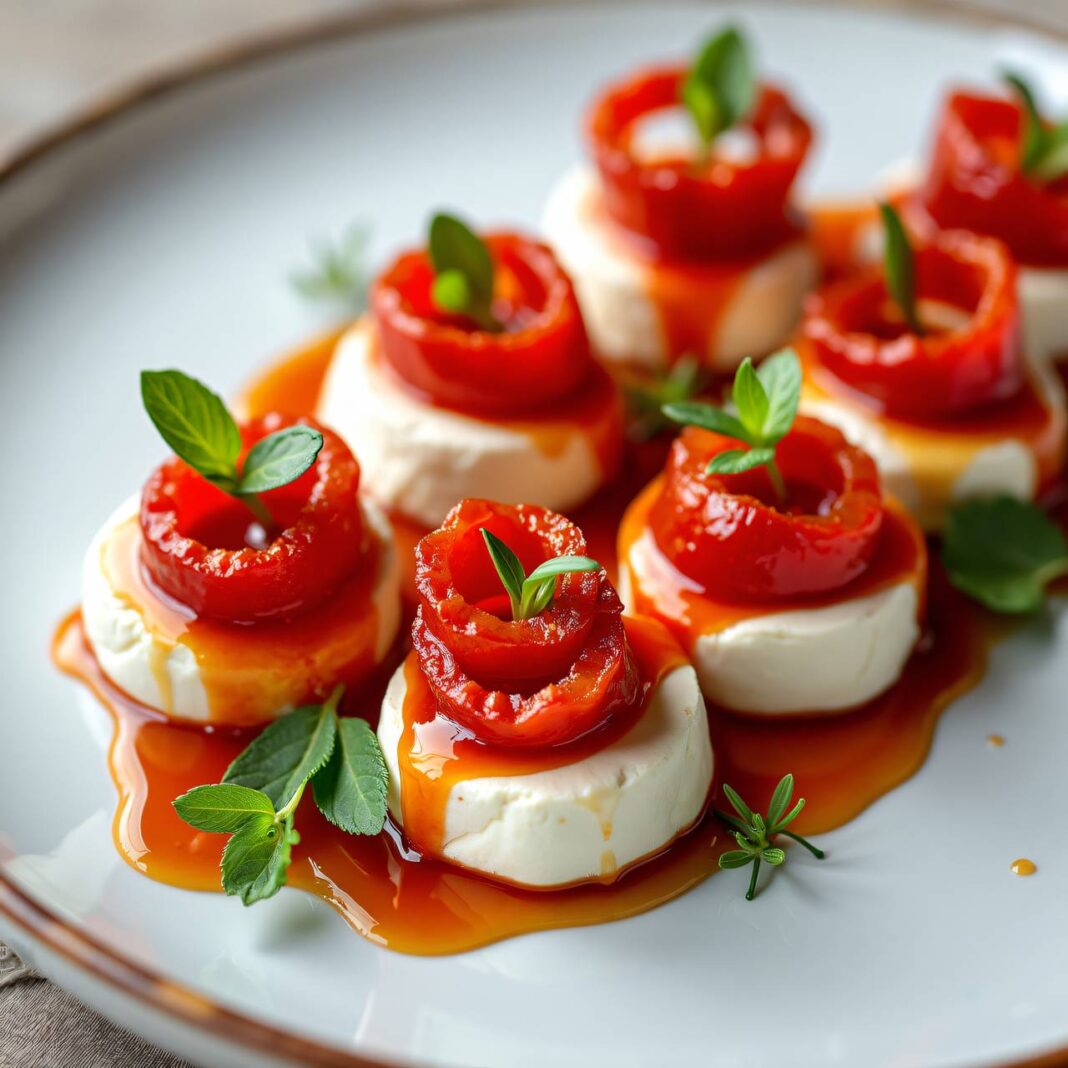 Frischkäse mit karamellisierten Peperoncini Rezept Frischkäse mit karamellisierten Peperoncini Rezept