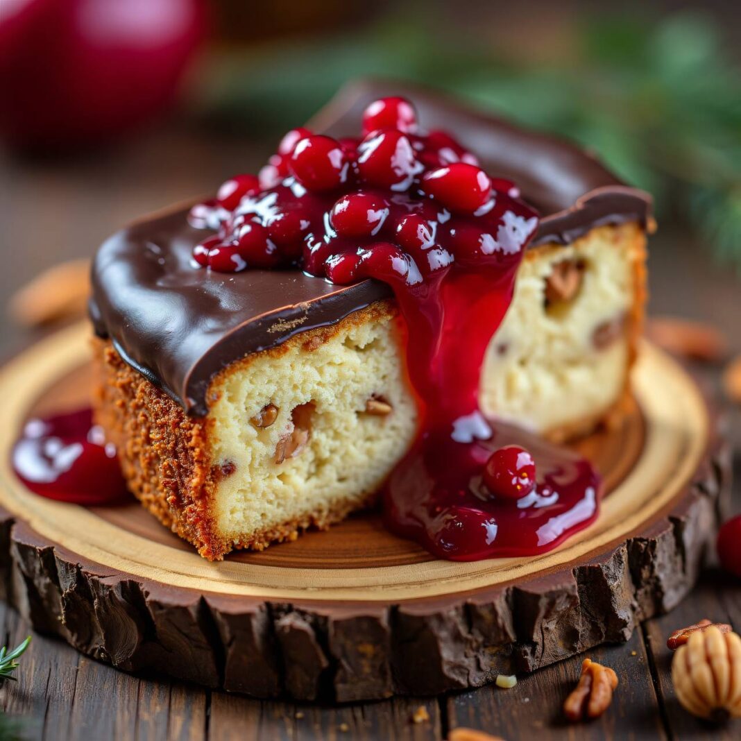 Frischkäse-Nuss-Cake mit Rhabarber-Cranberry-Sauce Rezept Frischkäse-Nuss-Cake mit Rhabarber-Cranberry-Sauce Rezept